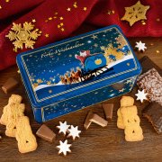 Lebkuchentruhe "Weihnachtsmann" umgeben von Spekulatius, Lebkuchen, Plätzchen und Weihnachtsdeko Lebkuchentruhe "Weihnachtsmann" umgeben von Spekulatius, Lebkuchen, Plätzchen und Weihnachtsdeko