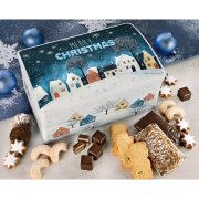 Weihnachtsabend Metallkiste mit Gebäckmischung Weihnachtsabend Metallkiste mit Gebäckmischung